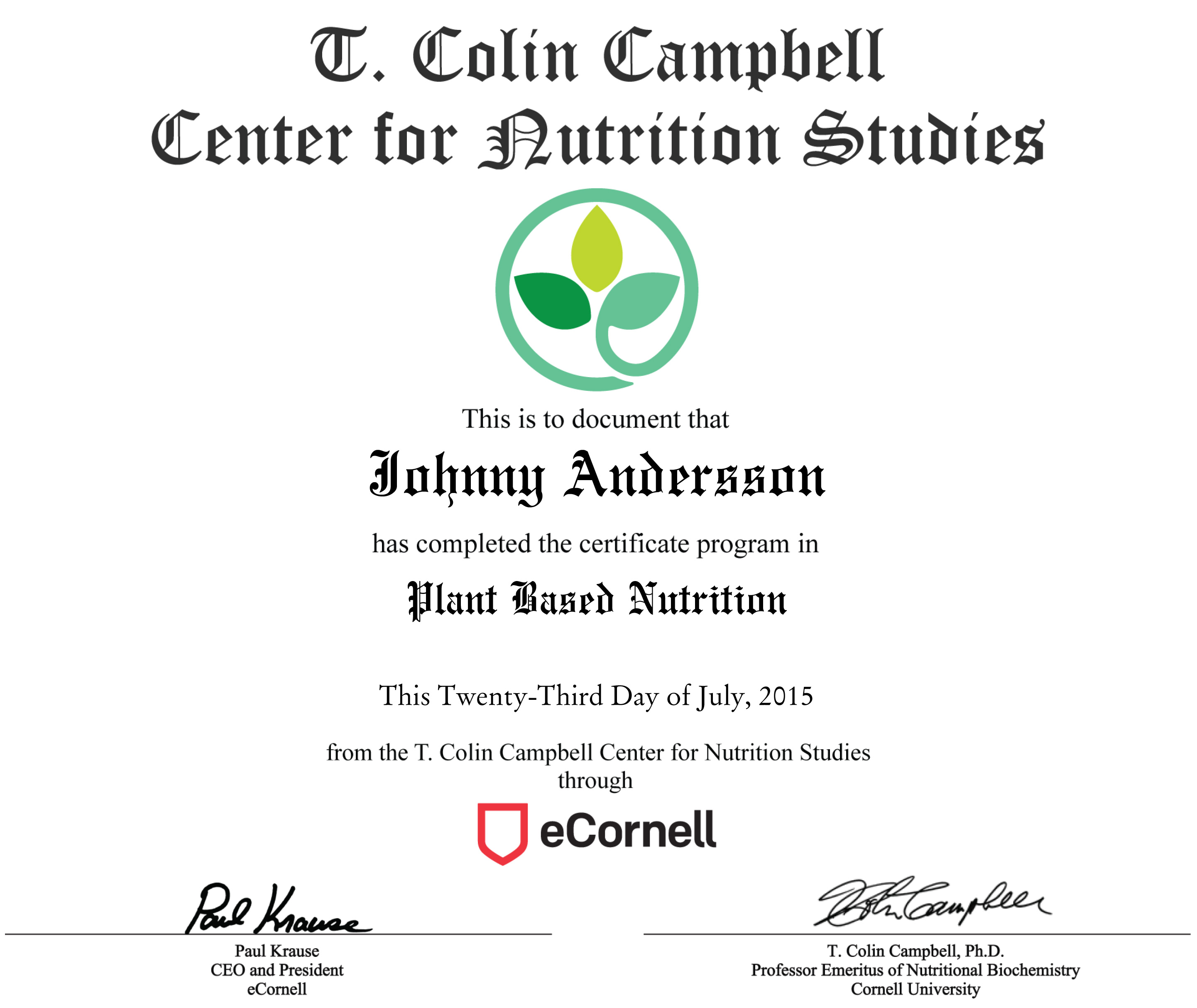 Pland-Based Nutrition Certificate